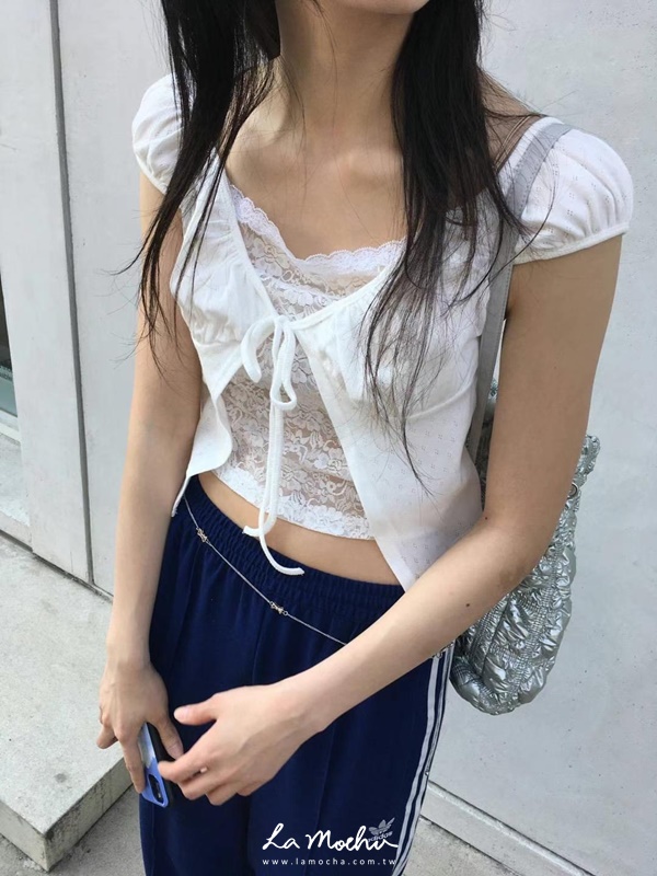 胸綁帶小簍空棉質背心